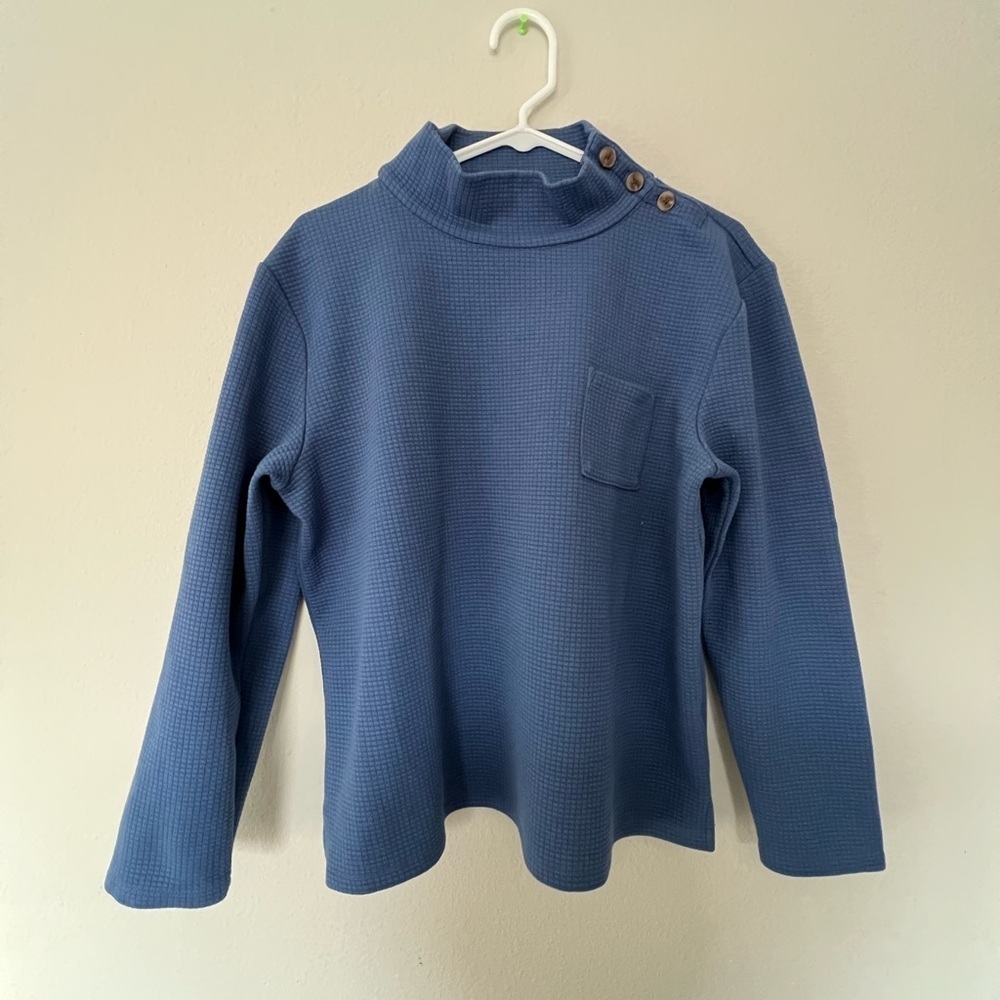 Talbots Button Mockneck Pullover in Blue- Size Large Petite